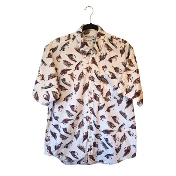 Columbia White Fly Fishing Lure Casual Button Down Shirt - Picture 1 of 5